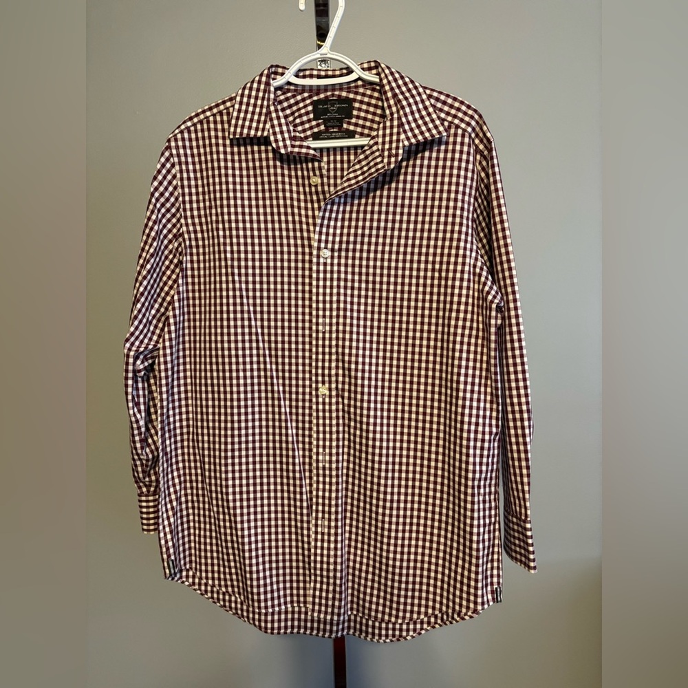 Black Brown 1826 Shirt Mens Large Non Iron 80'S 2 Ply Cotton Burgundy Check